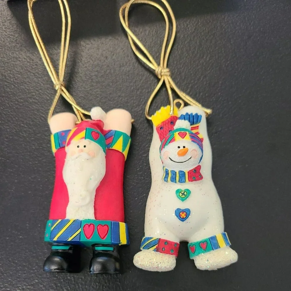 Lot (2) Avon 1998 Gift Collection Holiday Package Topper Santa & Snowman Toppers